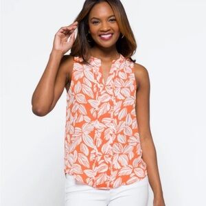 41  Hawthorne  Orange Leaf Print Sleeveless Top Large NWT